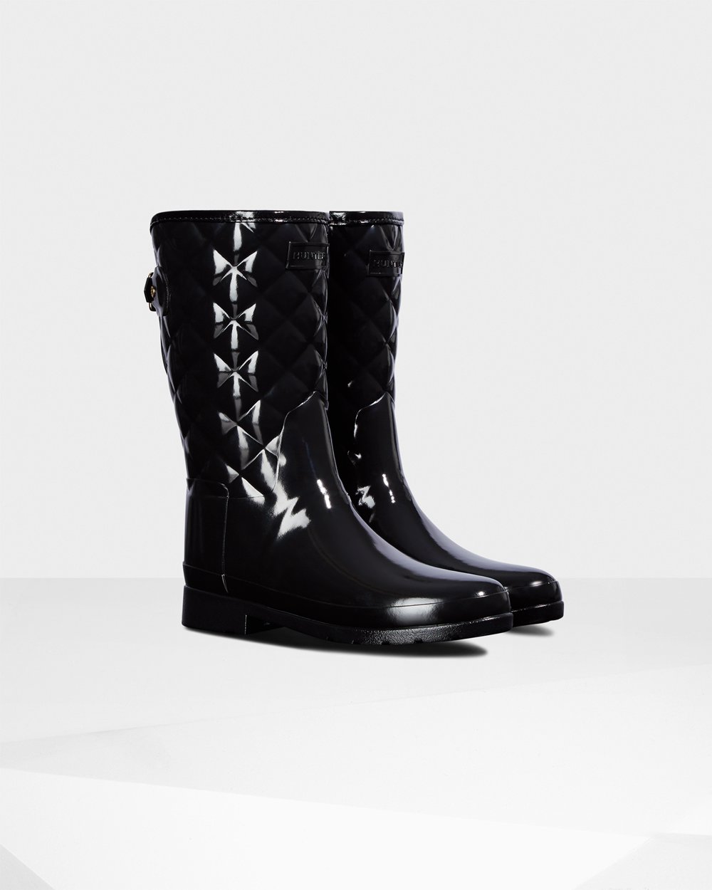 Botas de Lluvia Cortas Hunter Mujer - Refined Slim Fit Adjustable Quilted - Negros - MSDKQLN-57